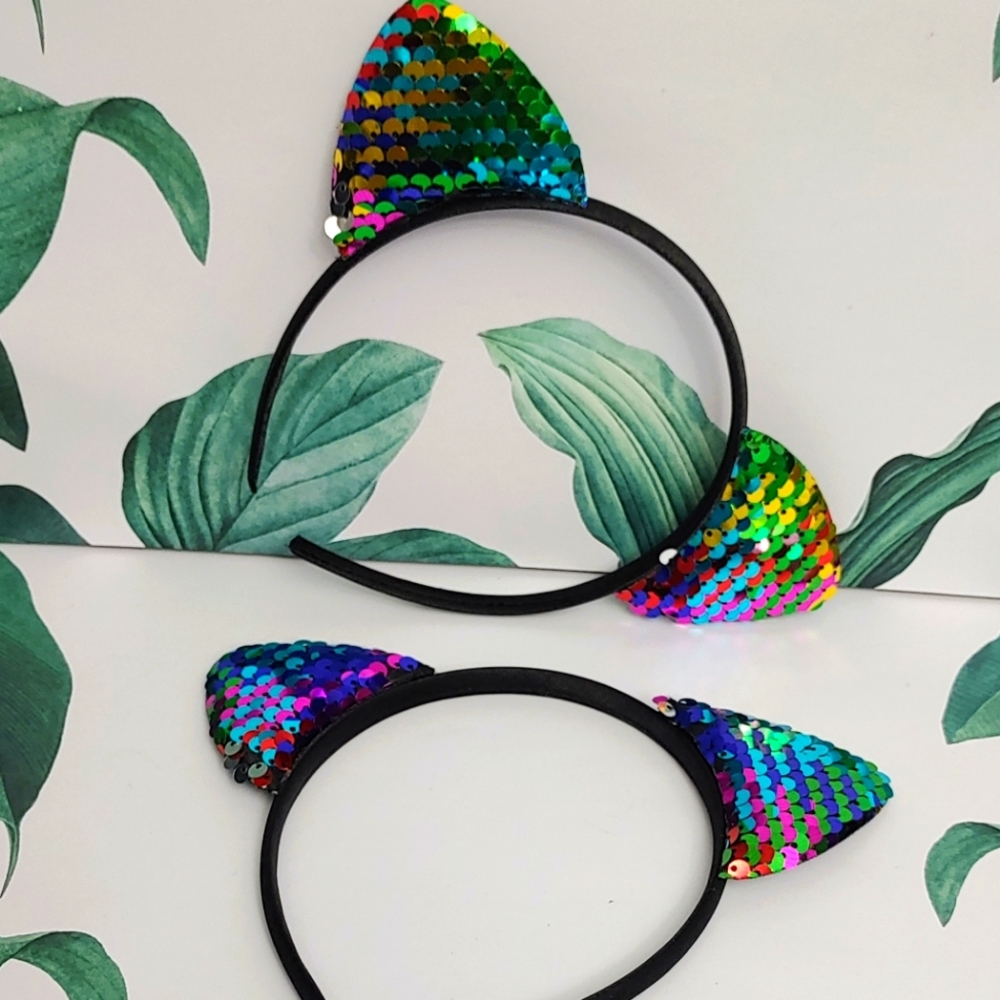 2 Sequin Cat Ear Headbands